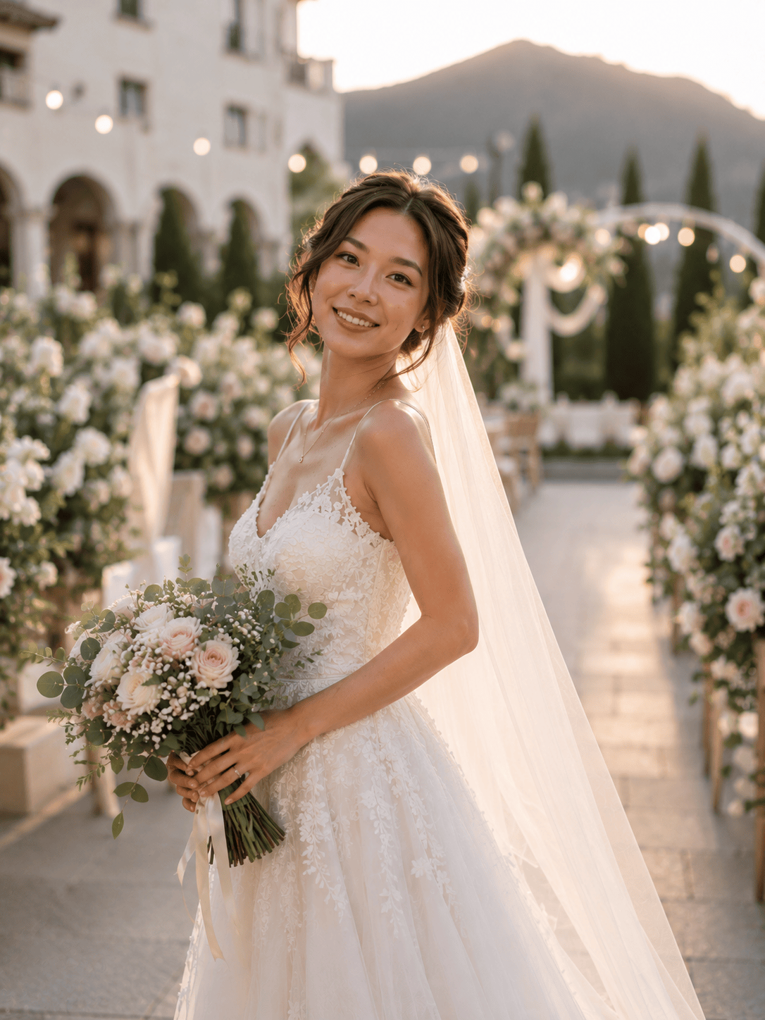 Wedding portrait with a bouquet